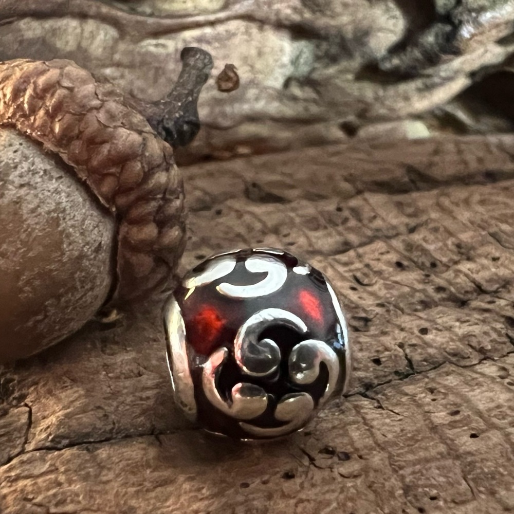 Authentic Pandora Orange Zen Charm Enamel Bead Silver 925 Christmas